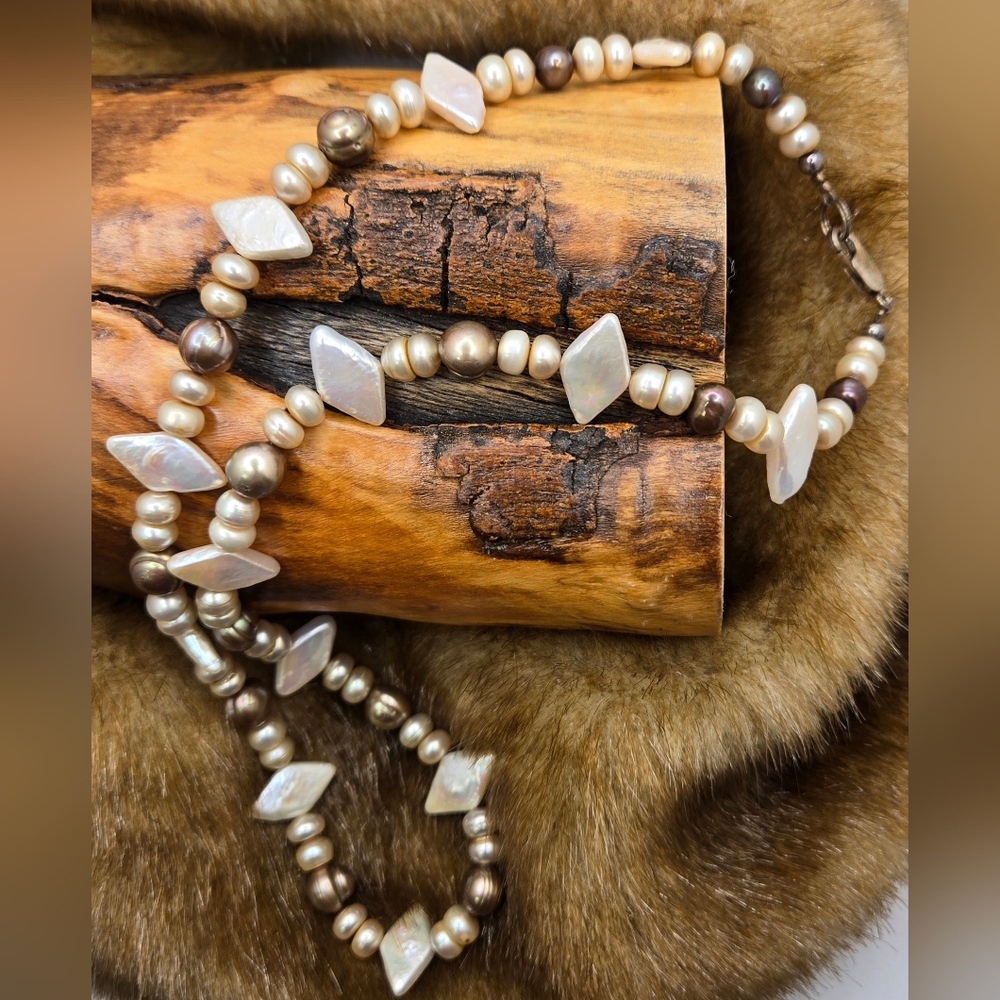 🐚 Pearl & Sterling Necklace Baroque Blister & Other Natural Pearls 925 Clasp